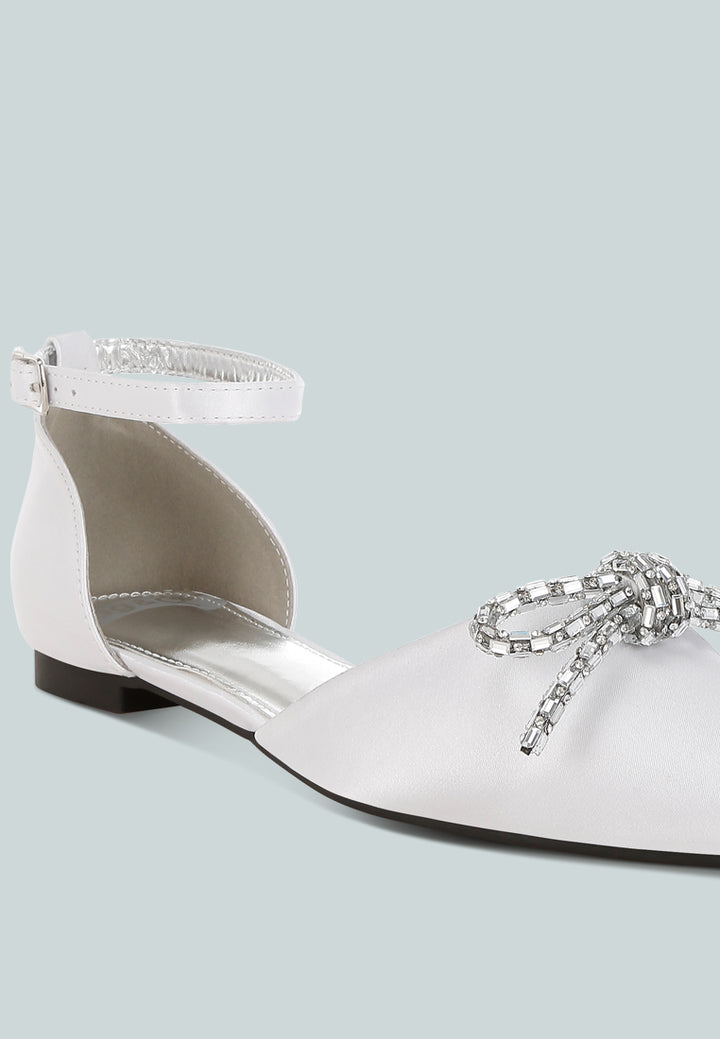 women rhinestone detail bow flat sandals#color_white