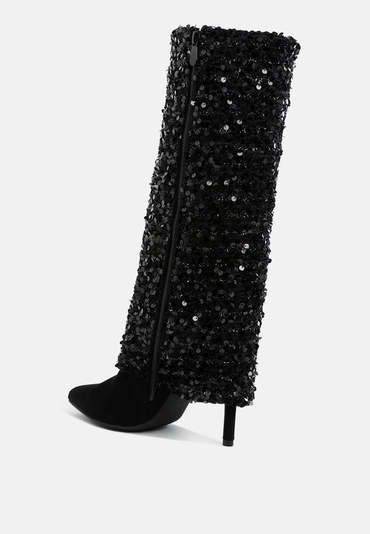 women sequinned fold-over calf boots#color_black