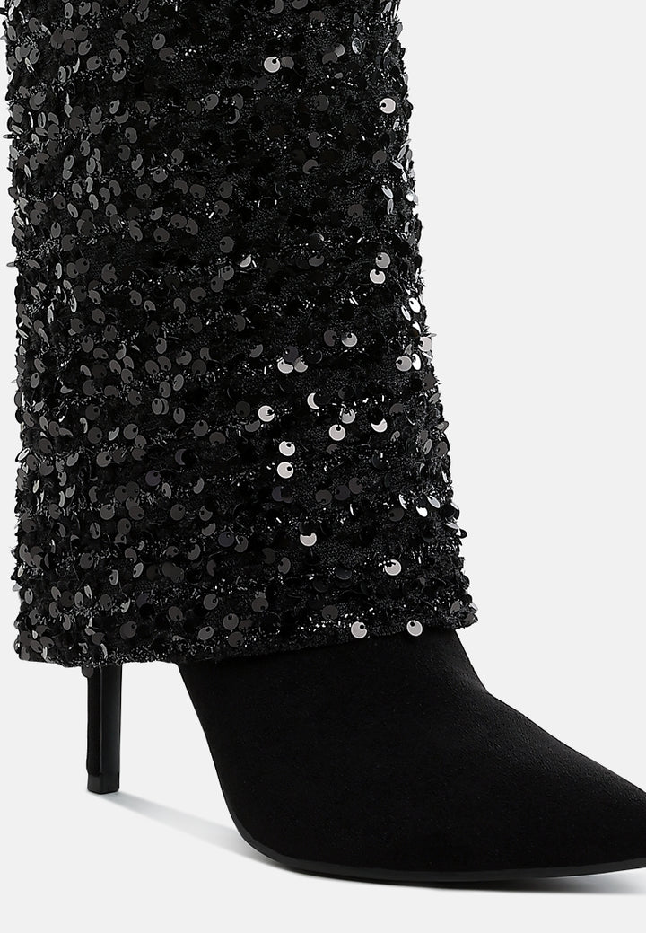 women sequinned fold-over calf boots#color_black