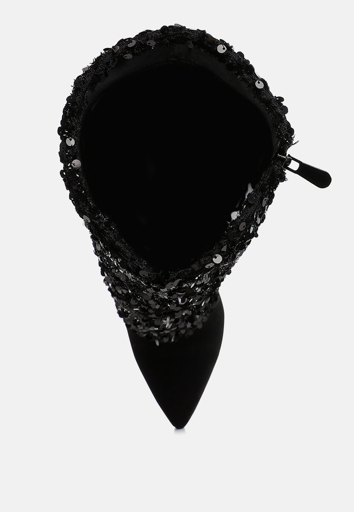 women sequinned fold-over calf boots#color_black