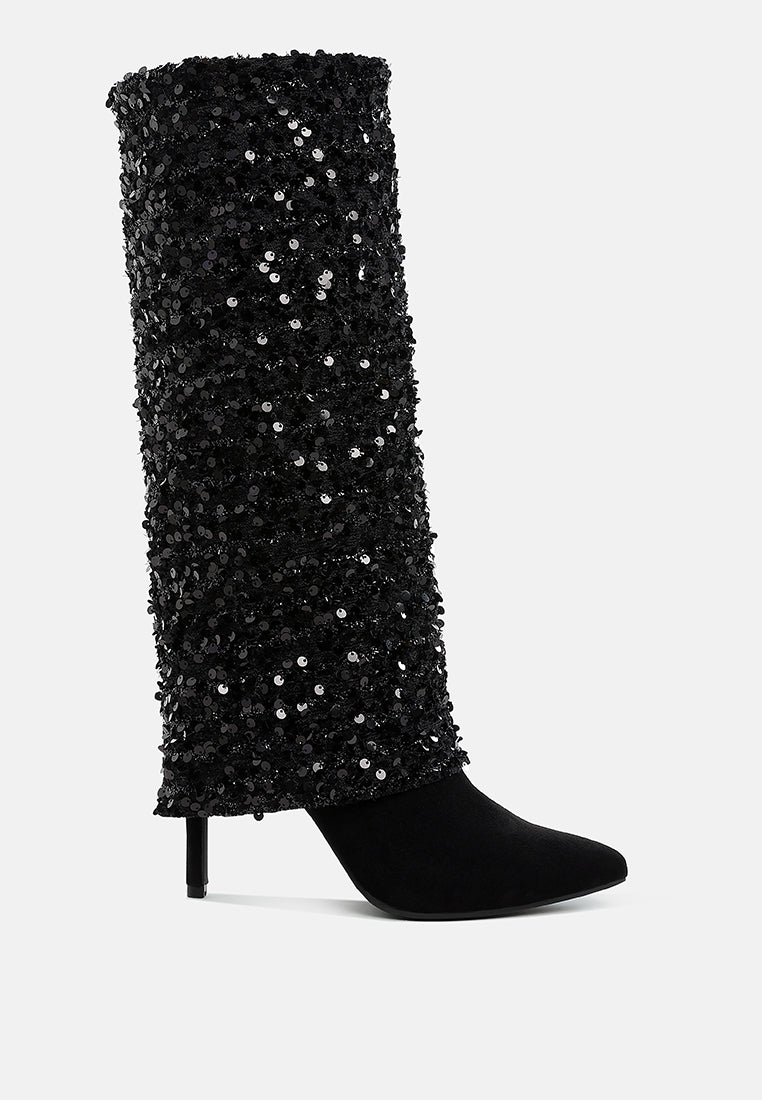 women sequinned fold-over calf boots#color_black