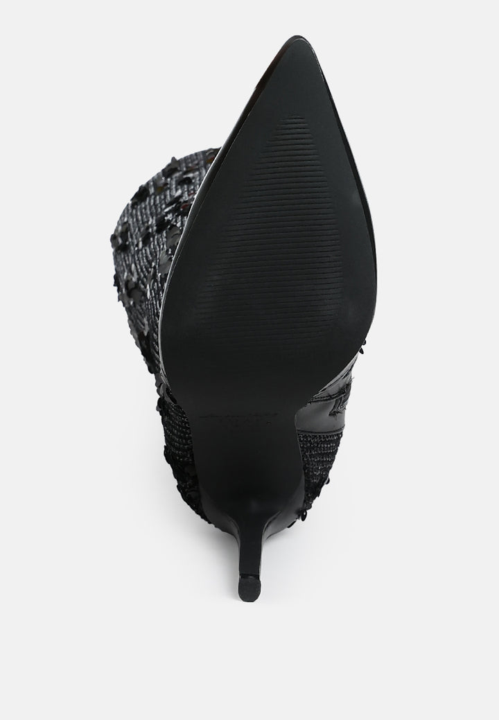 women sequin embellished stiletto long boots#color_black