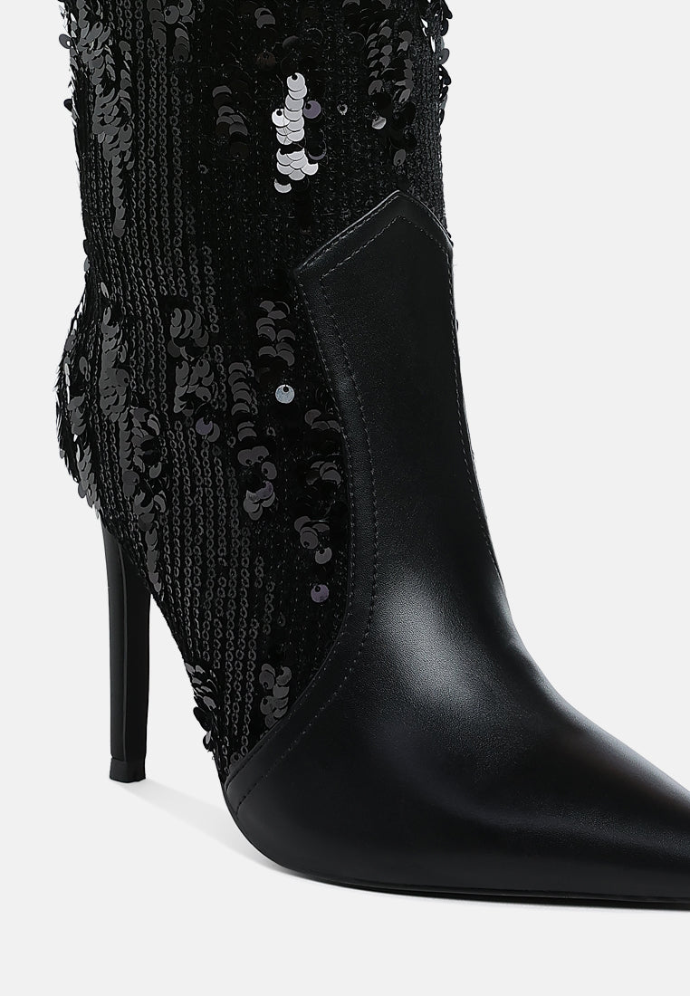 women sequin embellished stiletto long boots#color_black