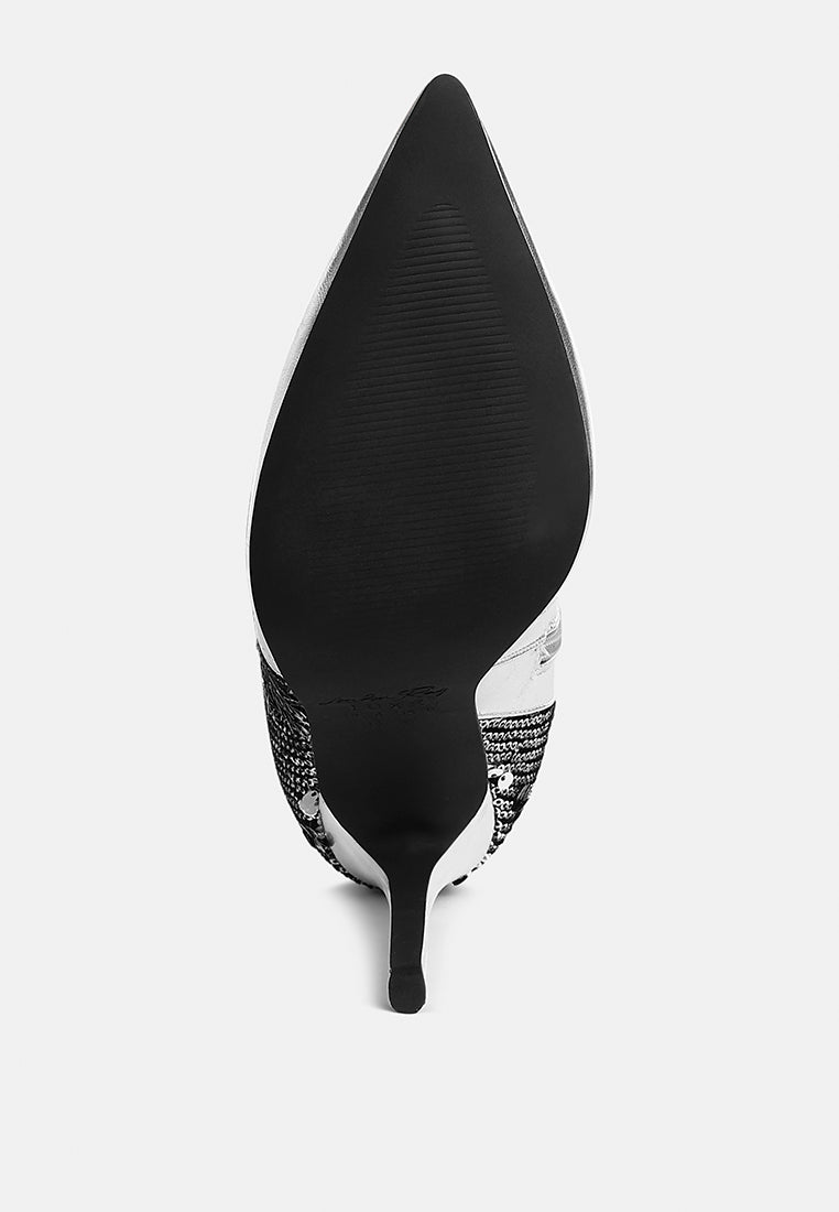 women sequin embellished stiletto long boots#color_silver