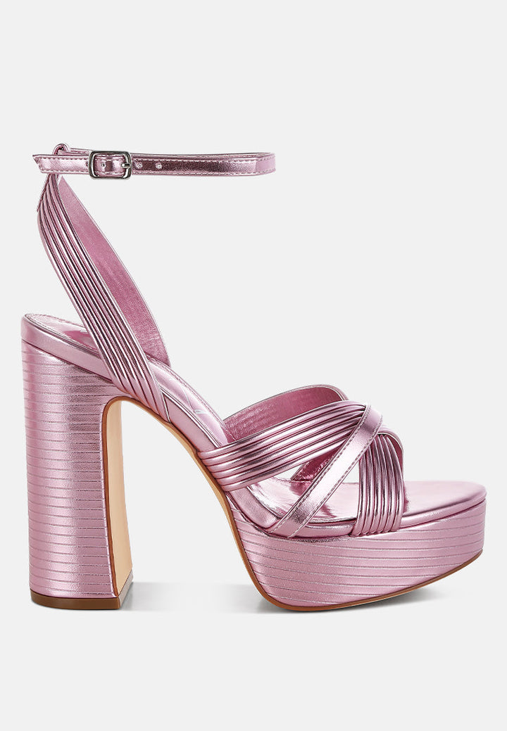 metallic ankle strap heel sandals#color_pink