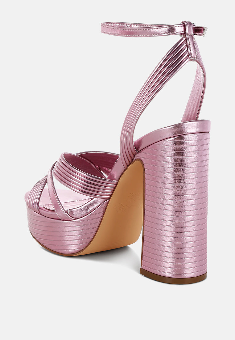 metallic ankle strap heel sandals#color_pink