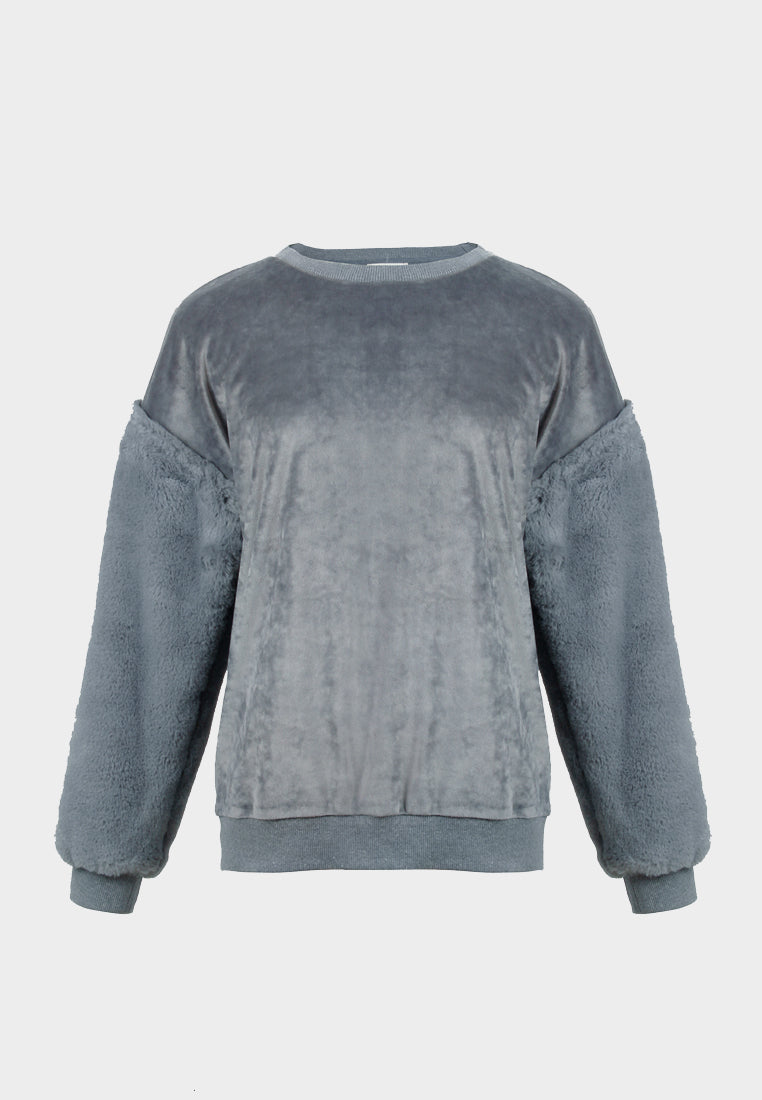 women long sleeve fur sweater#color_grey