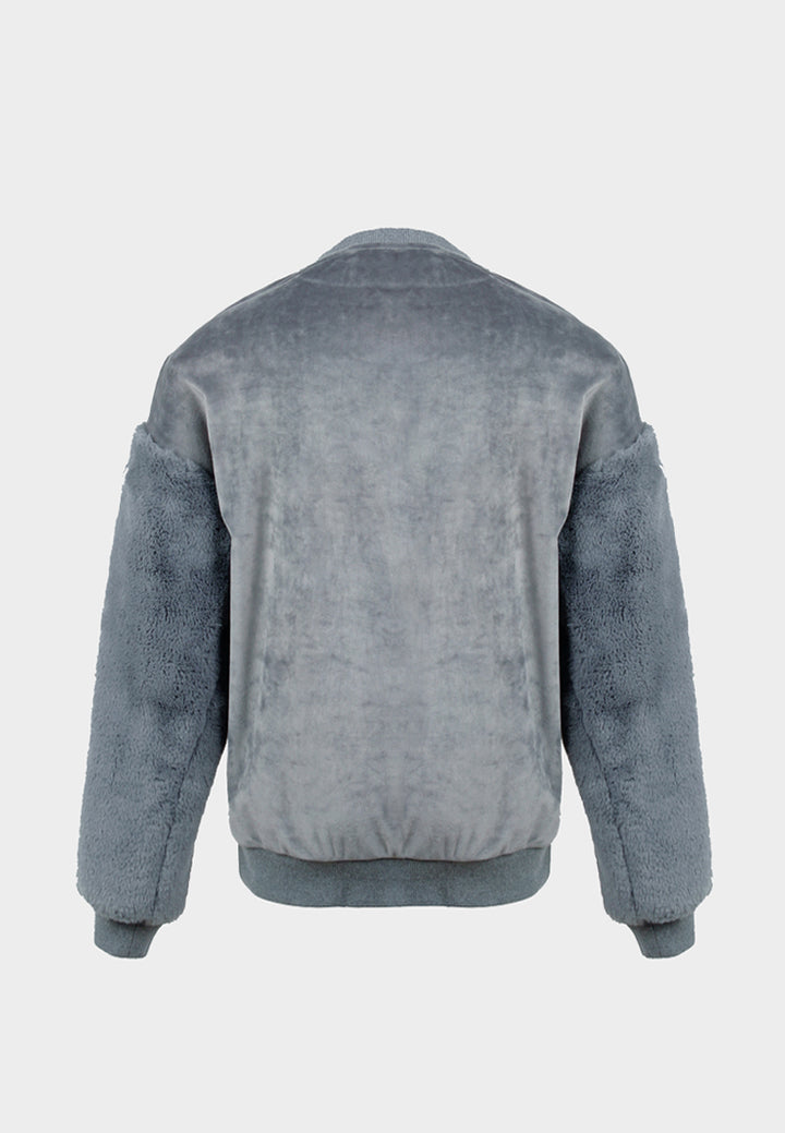 women long sleeve fur sweater#color_grey