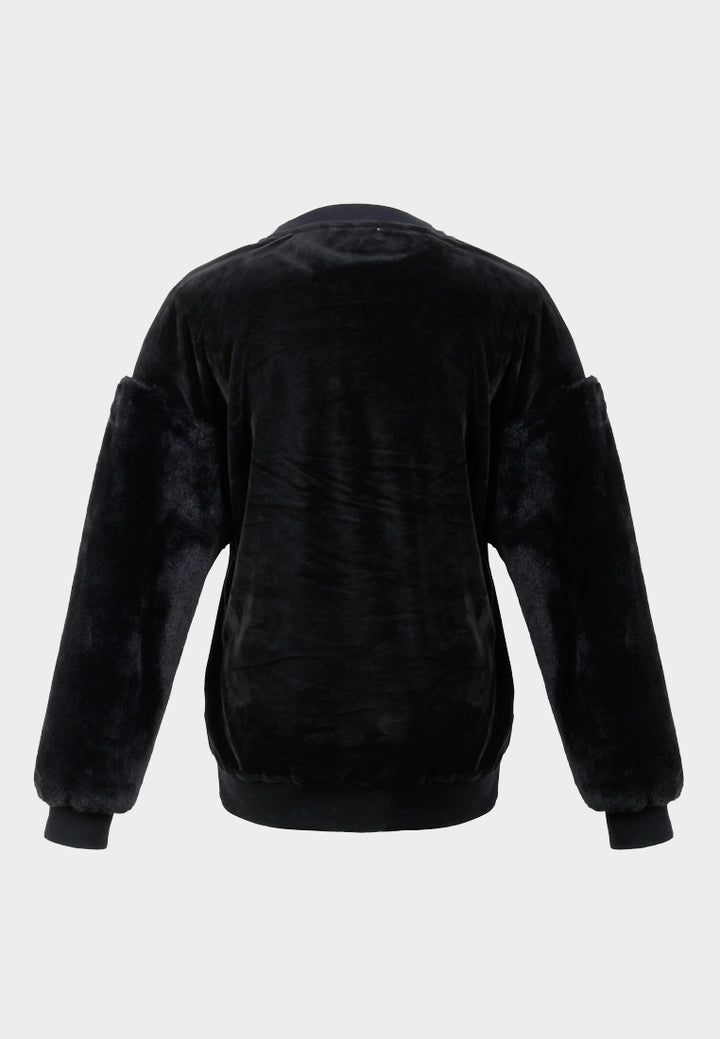 women long sleeve fur sweater#color_black