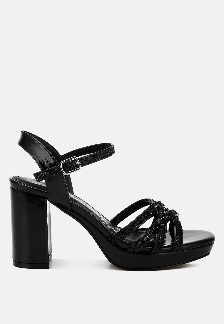 women glitter strappy block sandals#color_black