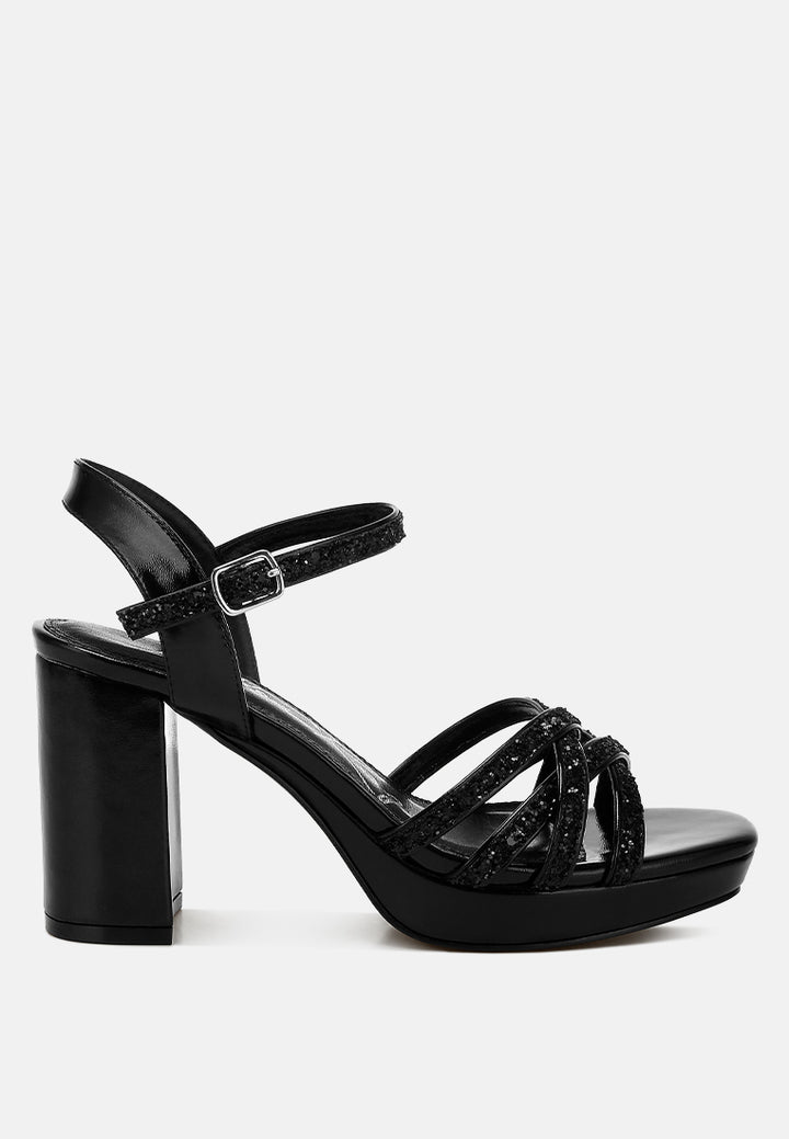 women glitter strappy block sandals#color_black