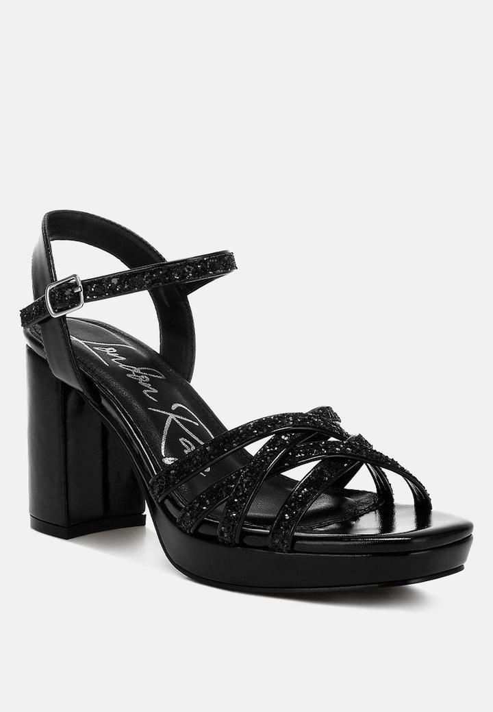 women glitter strappy block sandals#color_black