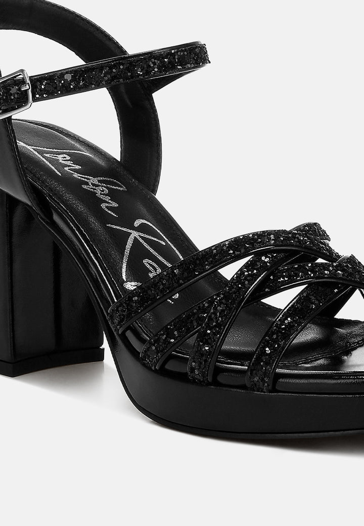 women glitter strappy block sandals#color_black