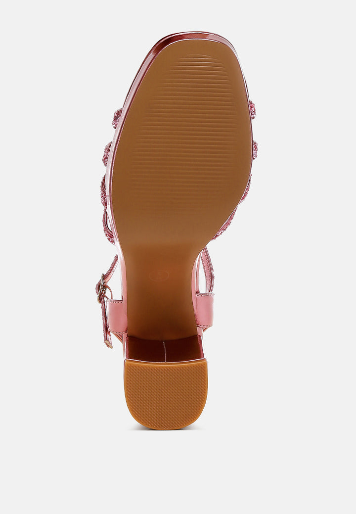 women glitter strappy block sandals#color_pink