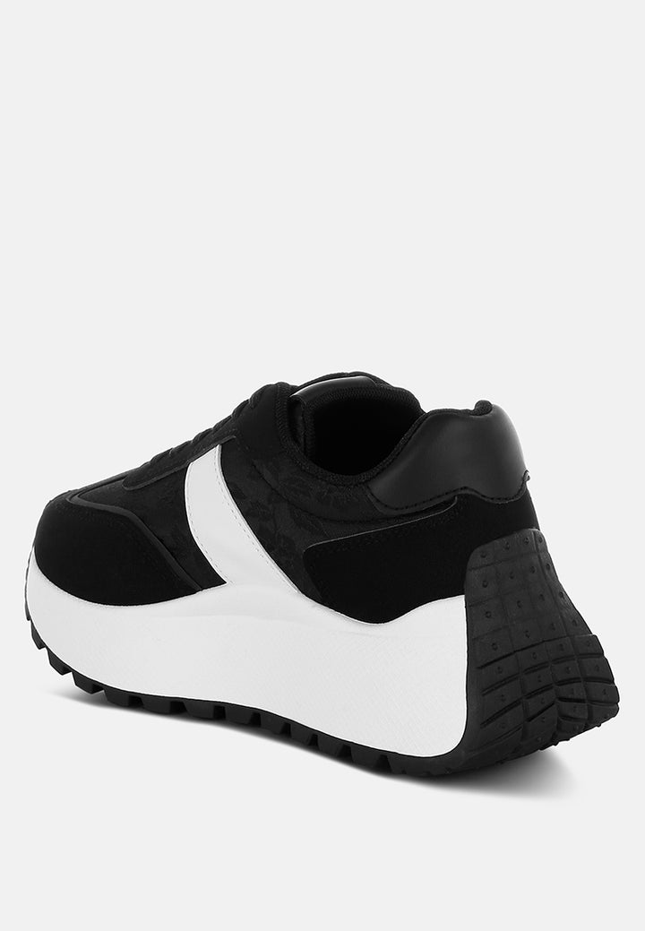 women chunky anti-skid lace-up sneakers#color_black