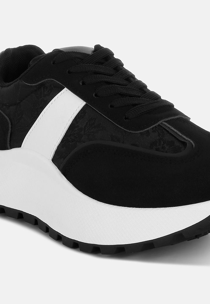 women chunky anti-skid lace-up sneakers#color_black