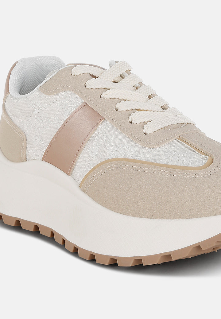 women chunky anti-skid lace-up sneakers#color_beige