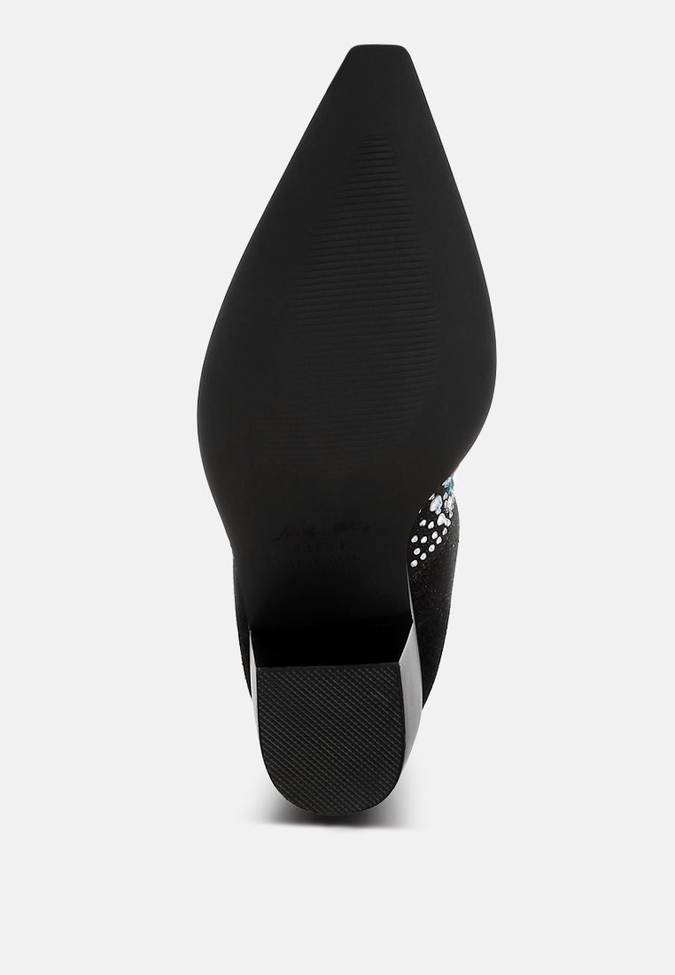 women multi color stones embellished boots#color_black