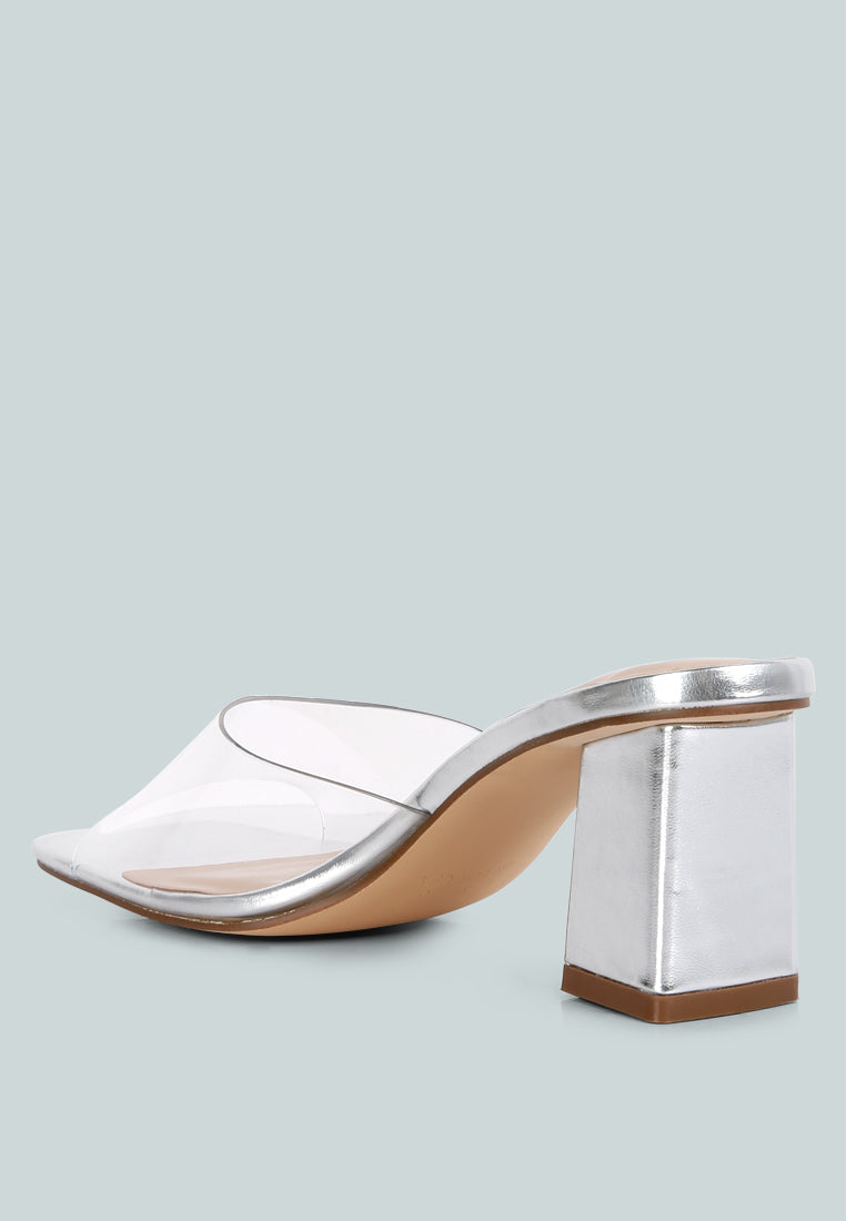 Women Metallic Clear Strap Block Heeled Sandals