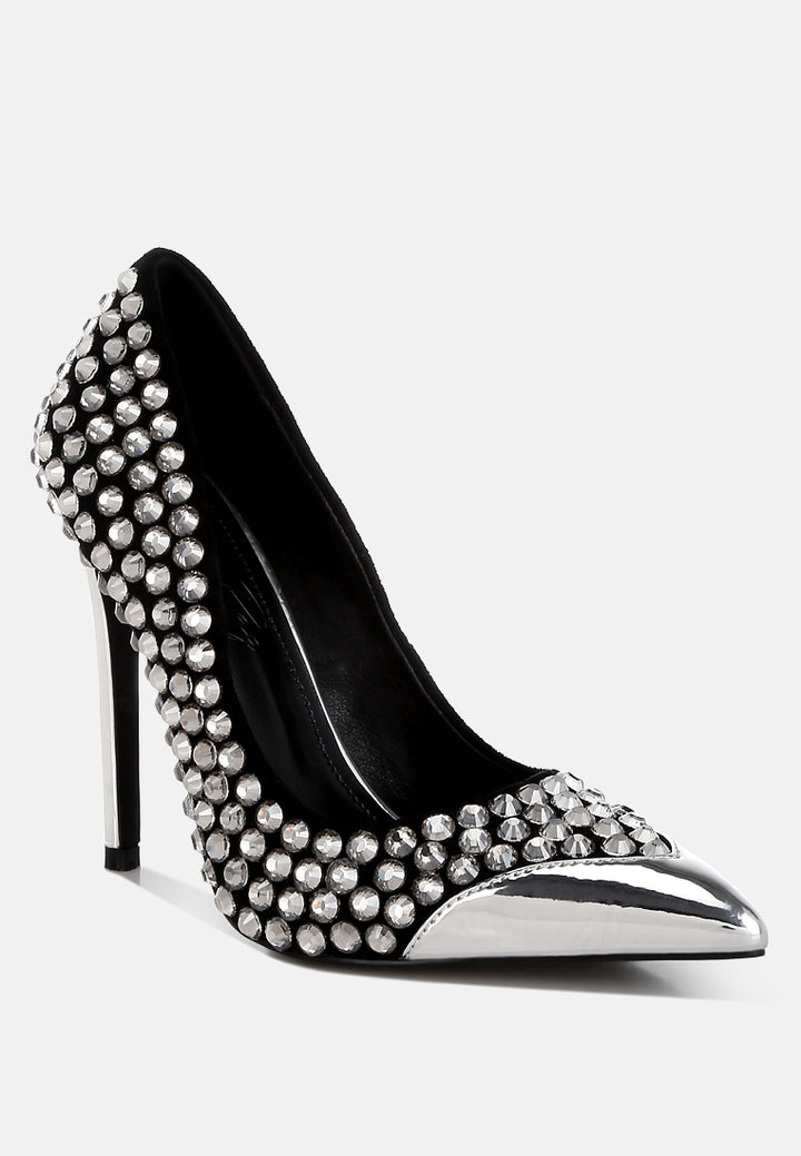women diamante embellished stiletto pumps#color_black
