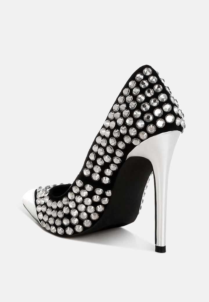 women diamante embellished stiletto pumps#color_black