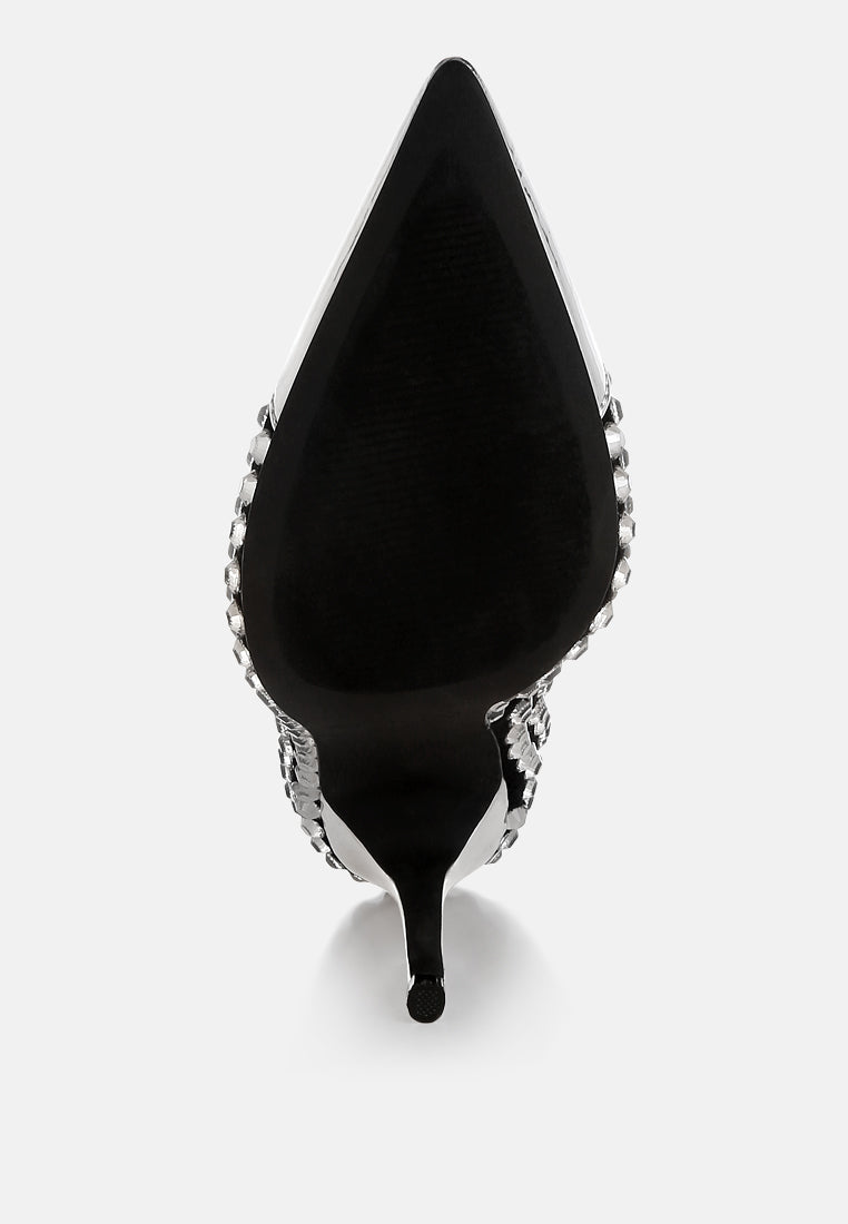 women diamante embellished stiletto pumps#color_black
