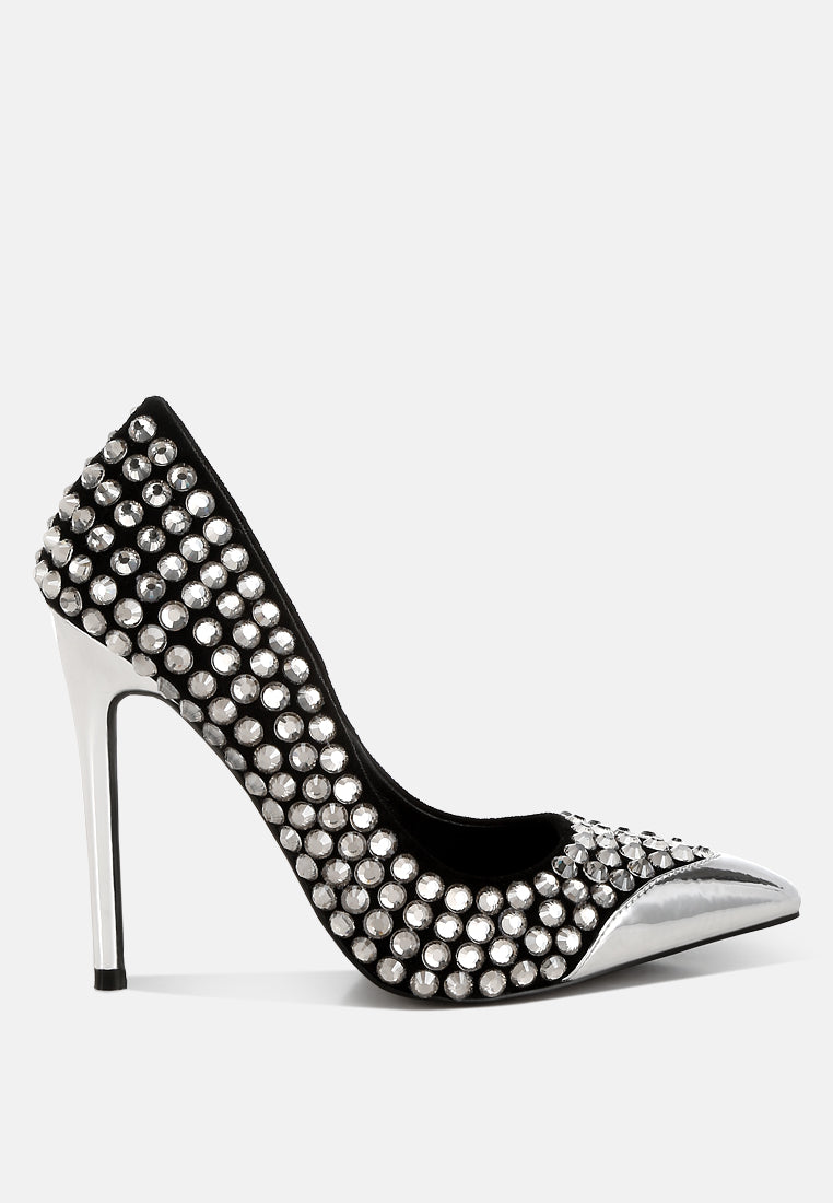 women diamante embellished stiletto pumps#color_black