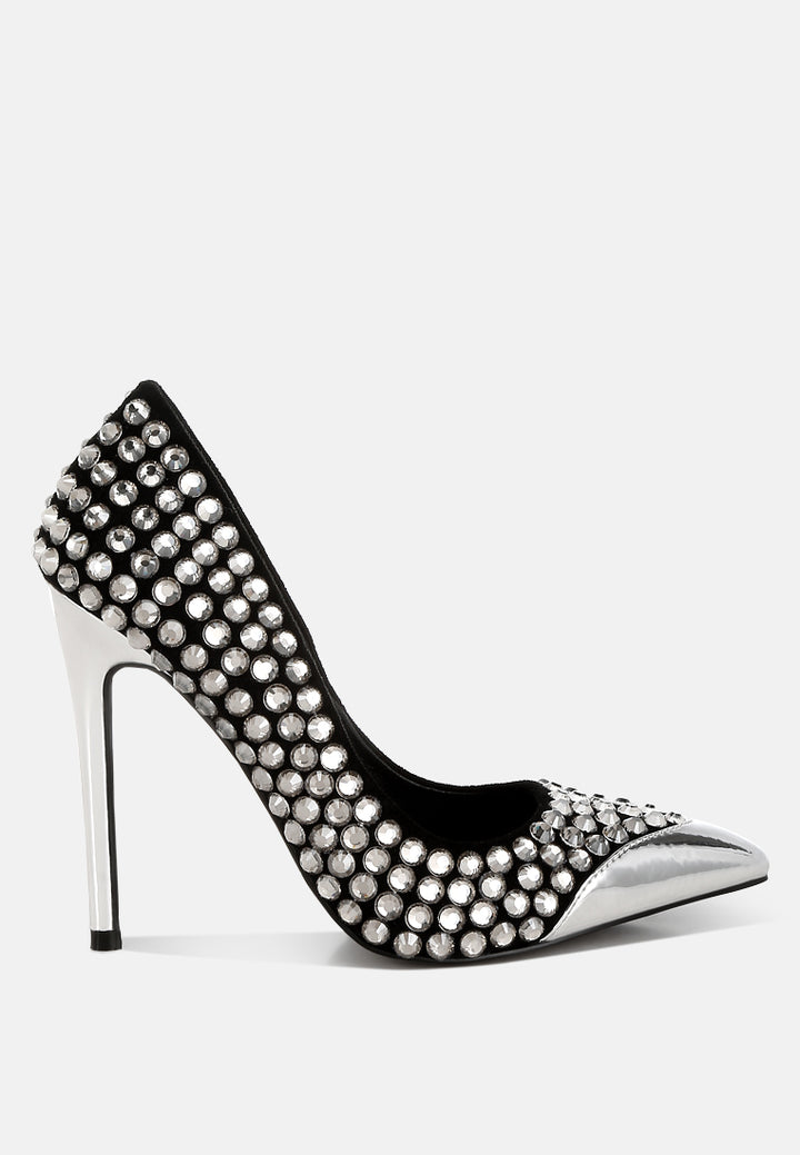women diamante embellished stiletto pumps#color_black
