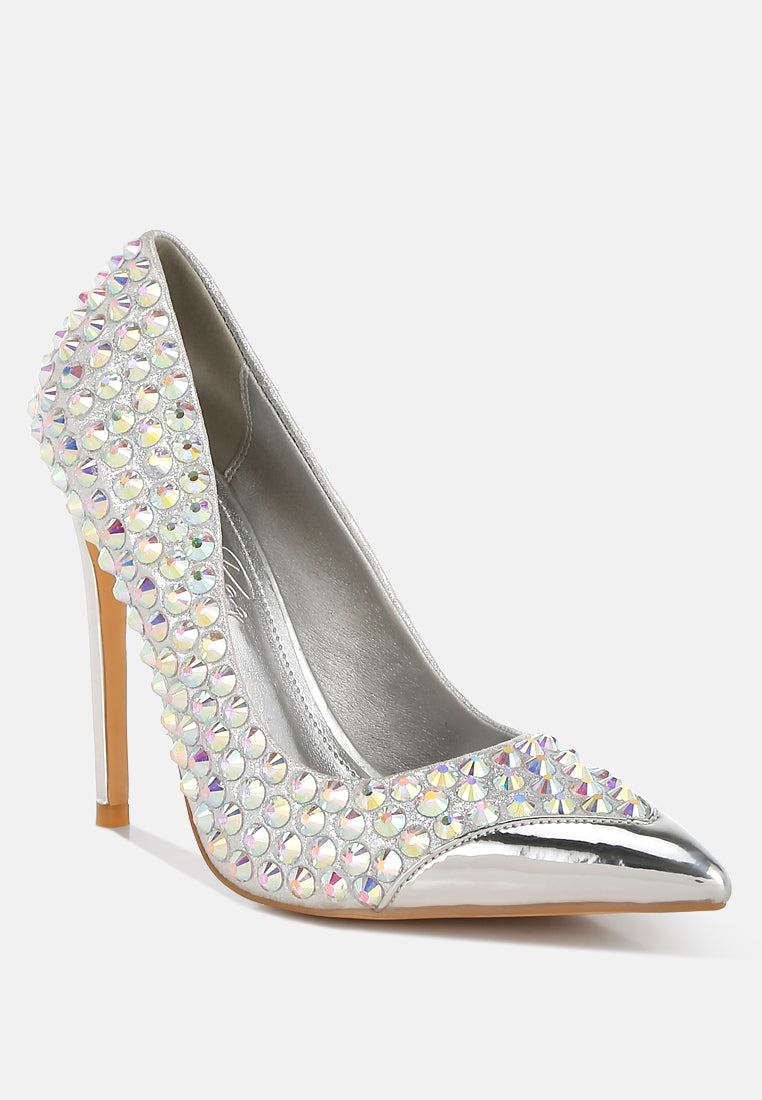 women diamante embellished stiletto pumps#color_silver