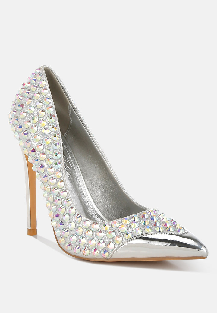 women diamante embellished stiletto pumps#color_silver