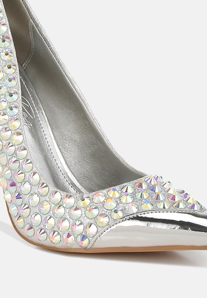 women diamante embellished stiletto pumps#color_silver