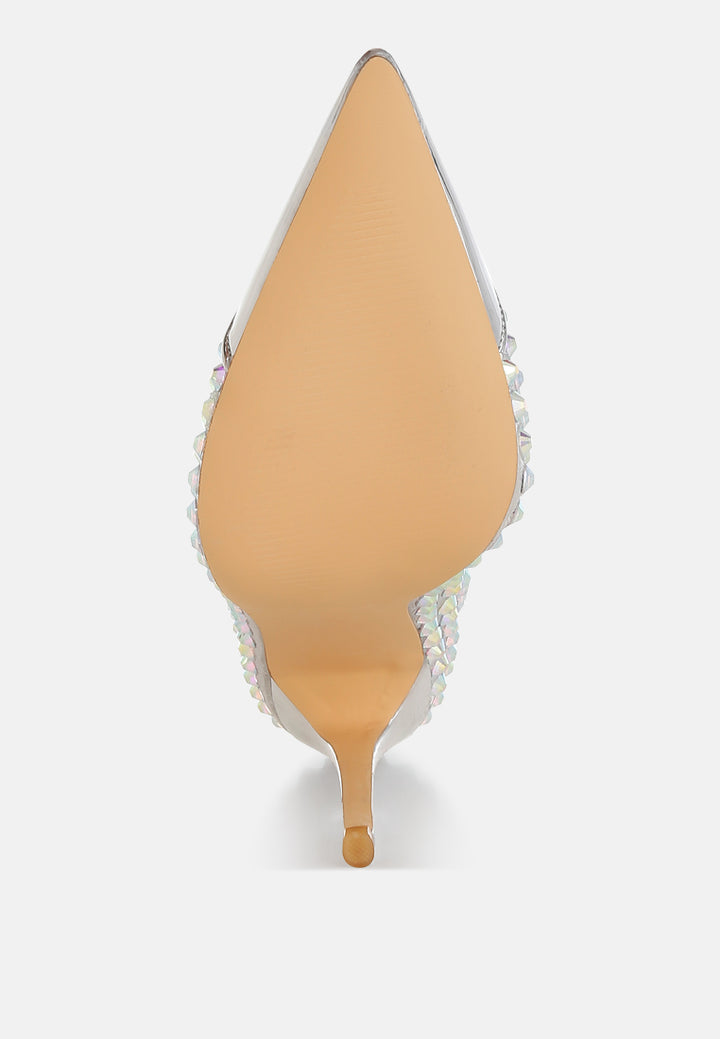 women diamante embellished stiletto pumps#color_silver