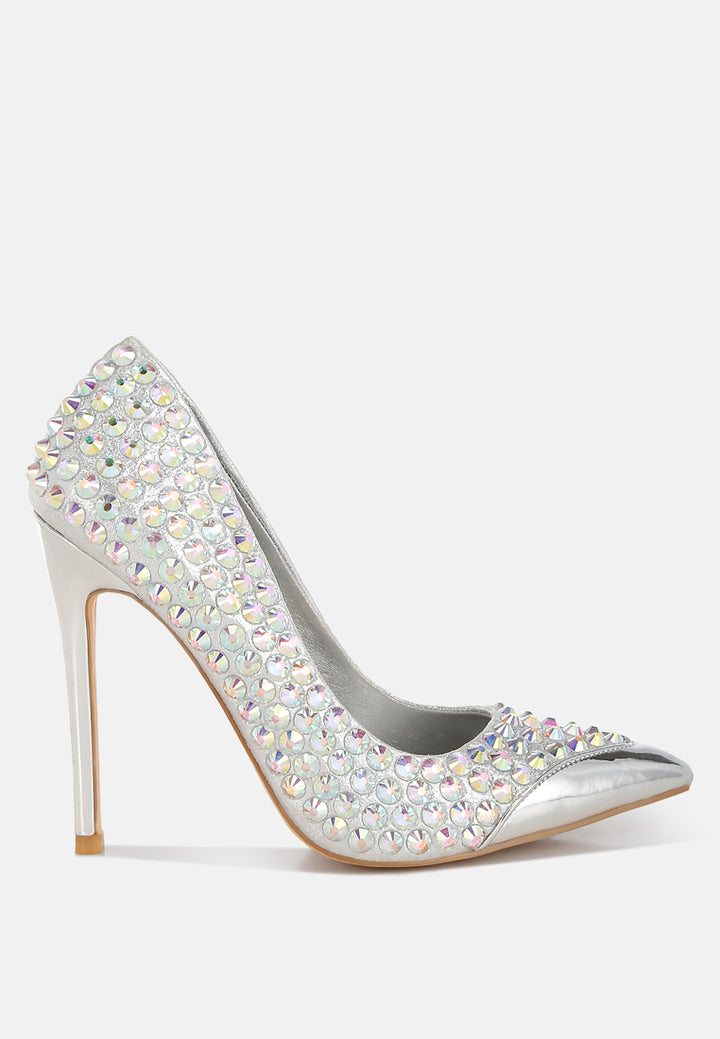 women diamante embellished stiletto pumps#color_silver