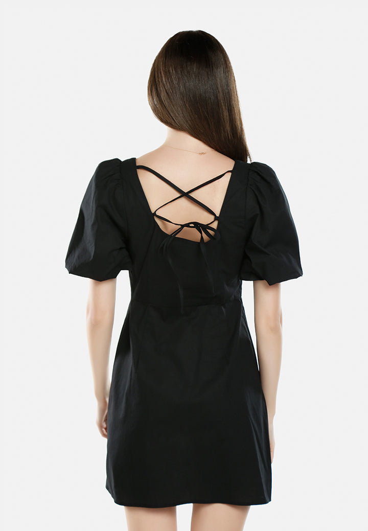women sweetheart neck a-line dress#color_black