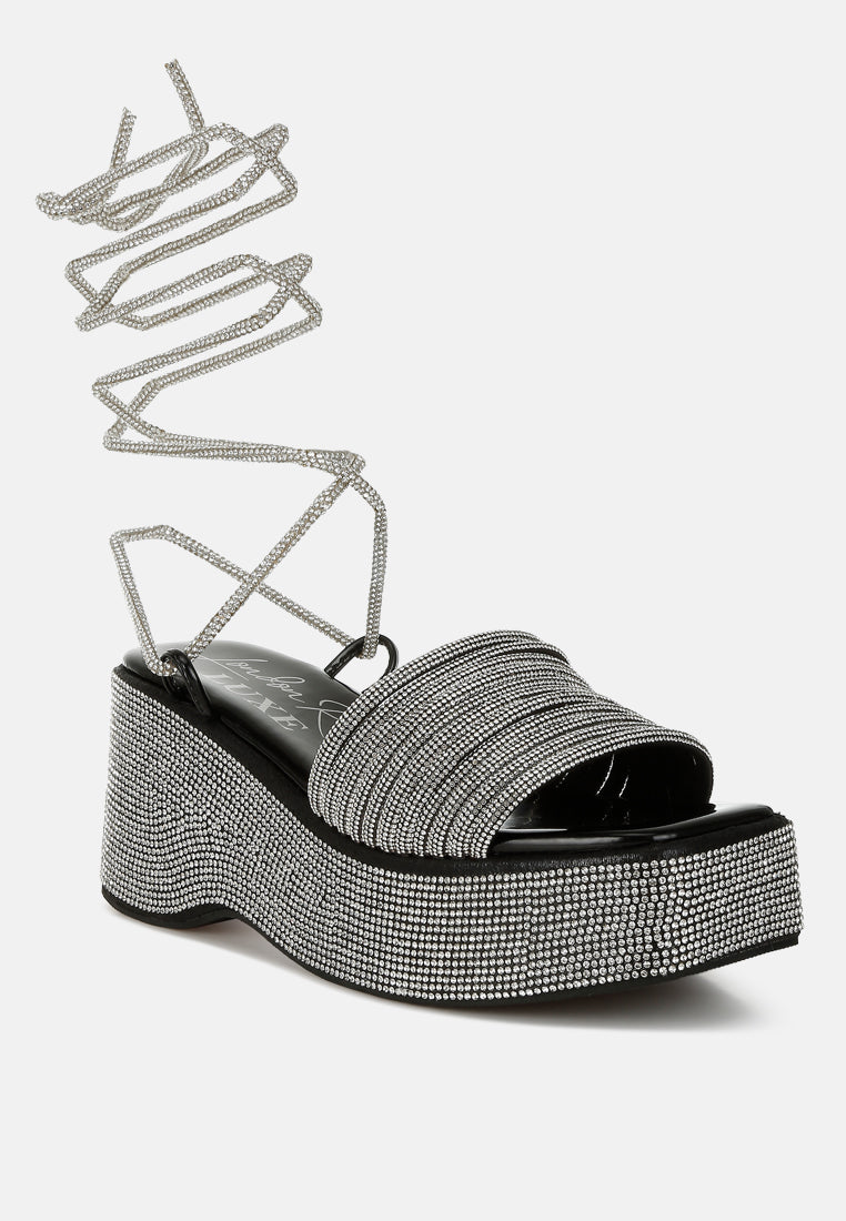 Rhinestone Embellished Lace-Up Sandals