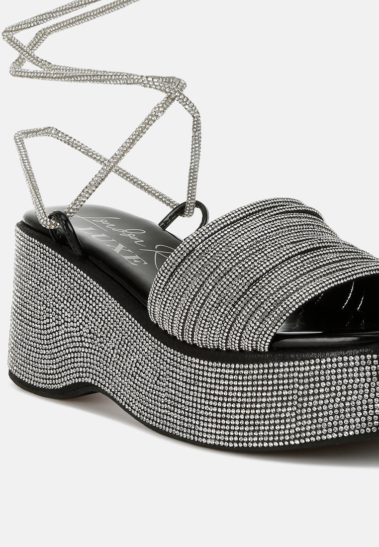 Rhinestone Embellished Lace-Up Sandals