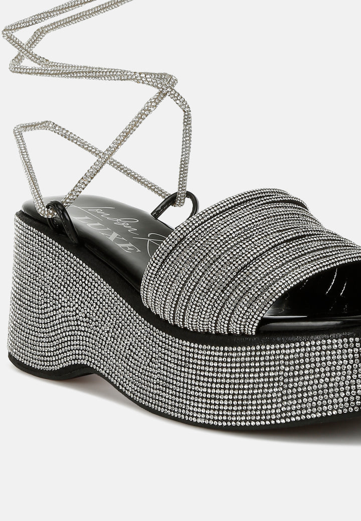 Rhinestone Embellished Lace-Up Sandals