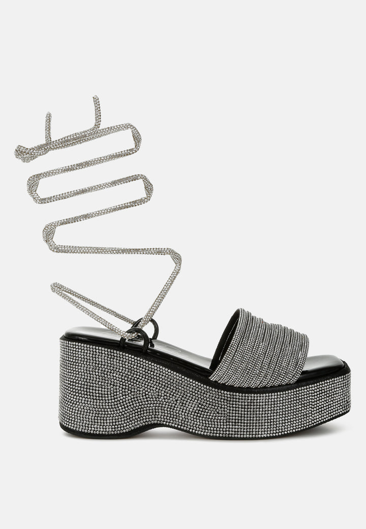 Rhinestone Embellished Lace-Up Sandals