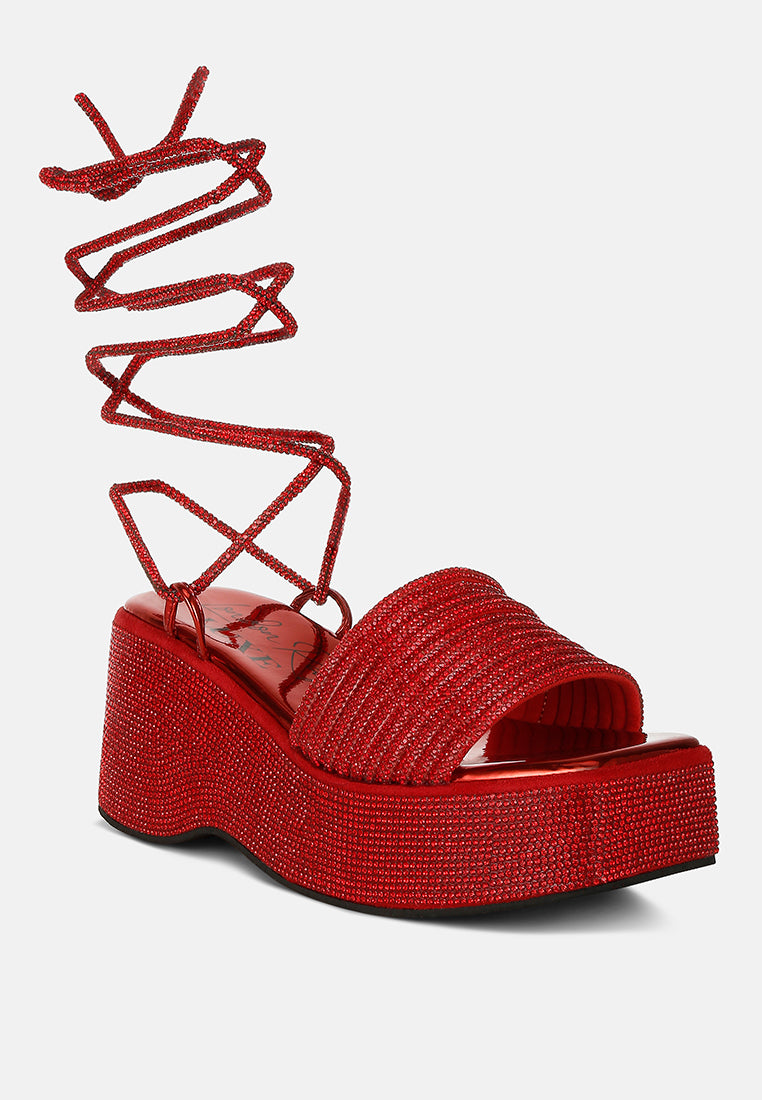 Rhinestone Embellished Lace-Up Sandals