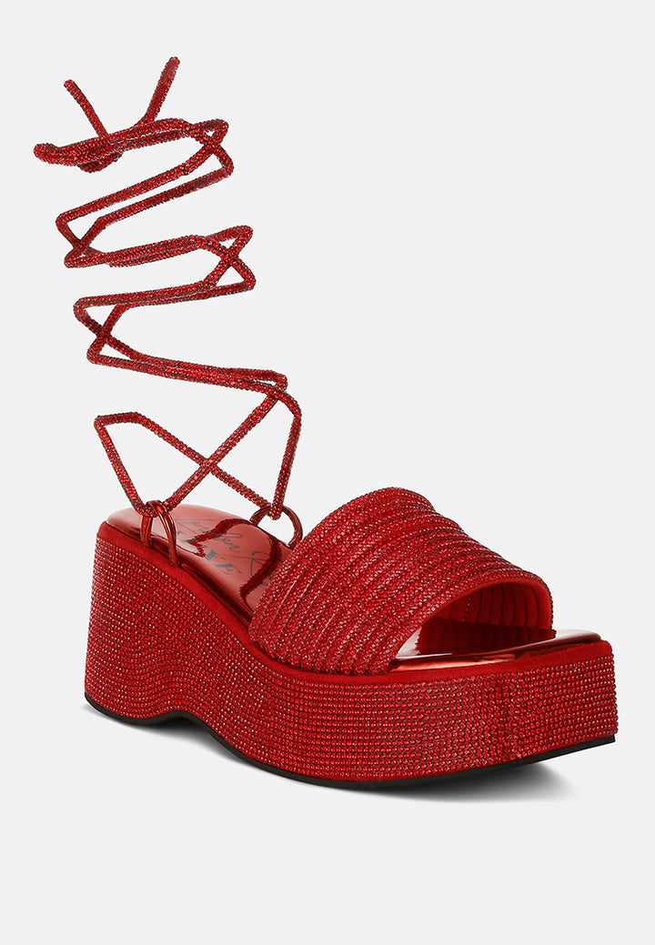 Rhinestone Embellished Lace-Up Sandals