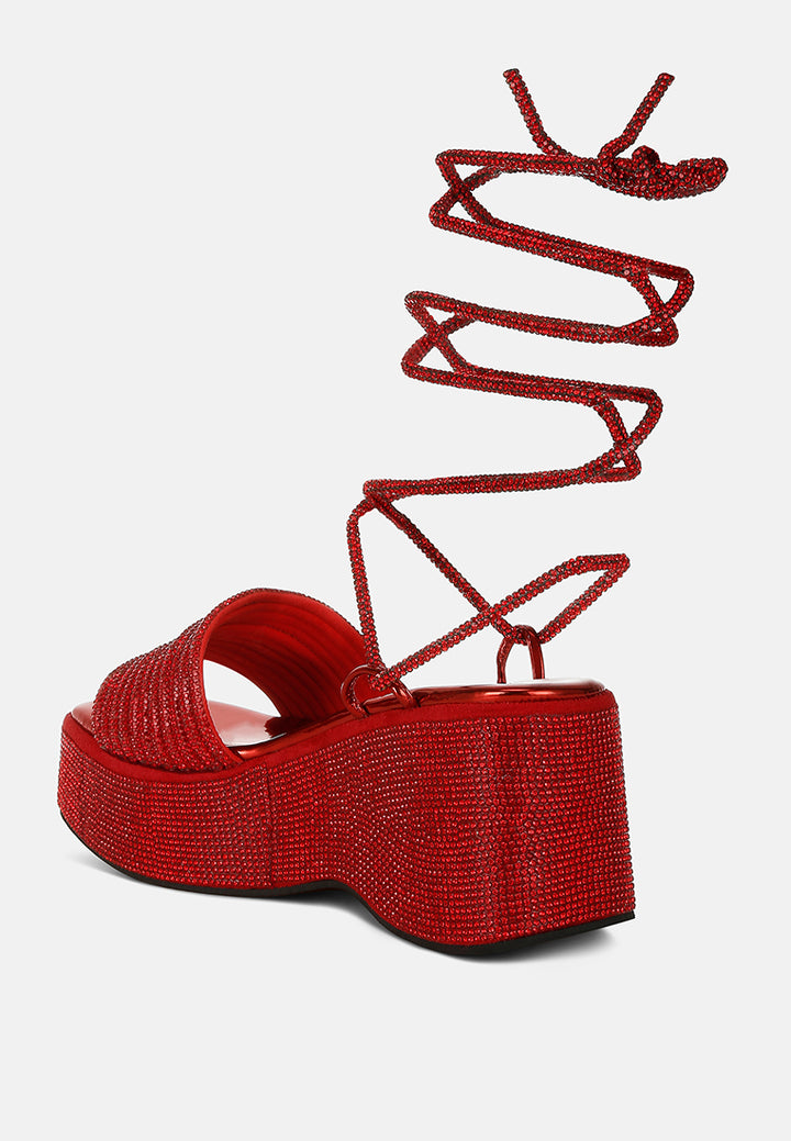 Rhinestone Embellished Lace-Up Sandals