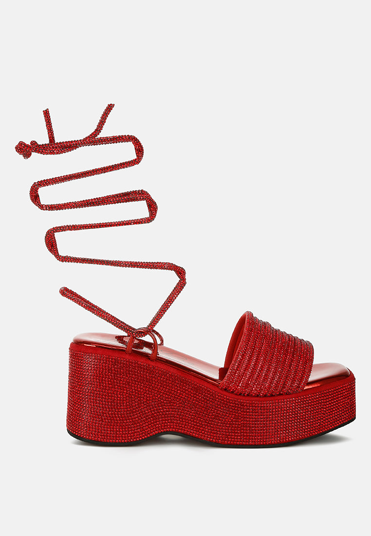 Rhinestone Embellished Lace-Up Sandals