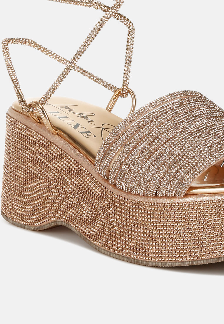 Rhinestone Embellished Lace-Up Sandals