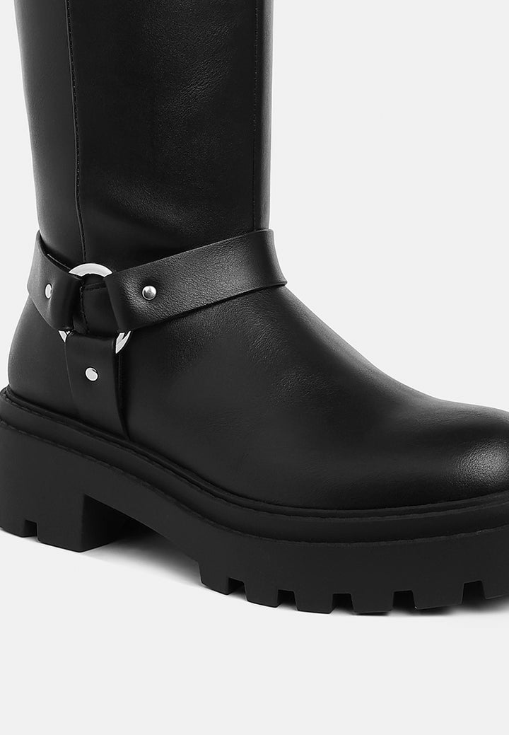 women harnes detail long boots#color_black
