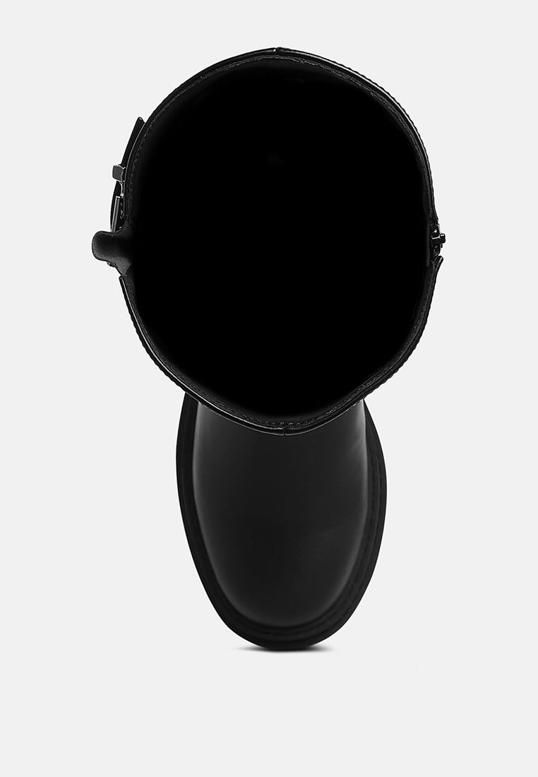 women harnes detail long boots#color_black