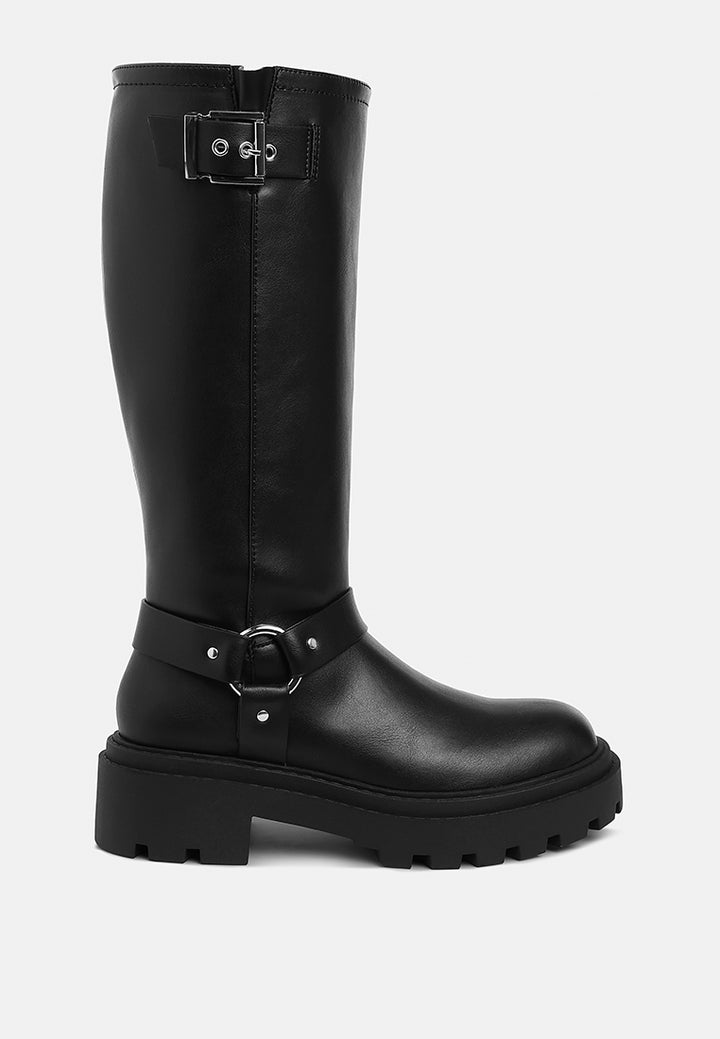 women harnes detail long boots#color_black