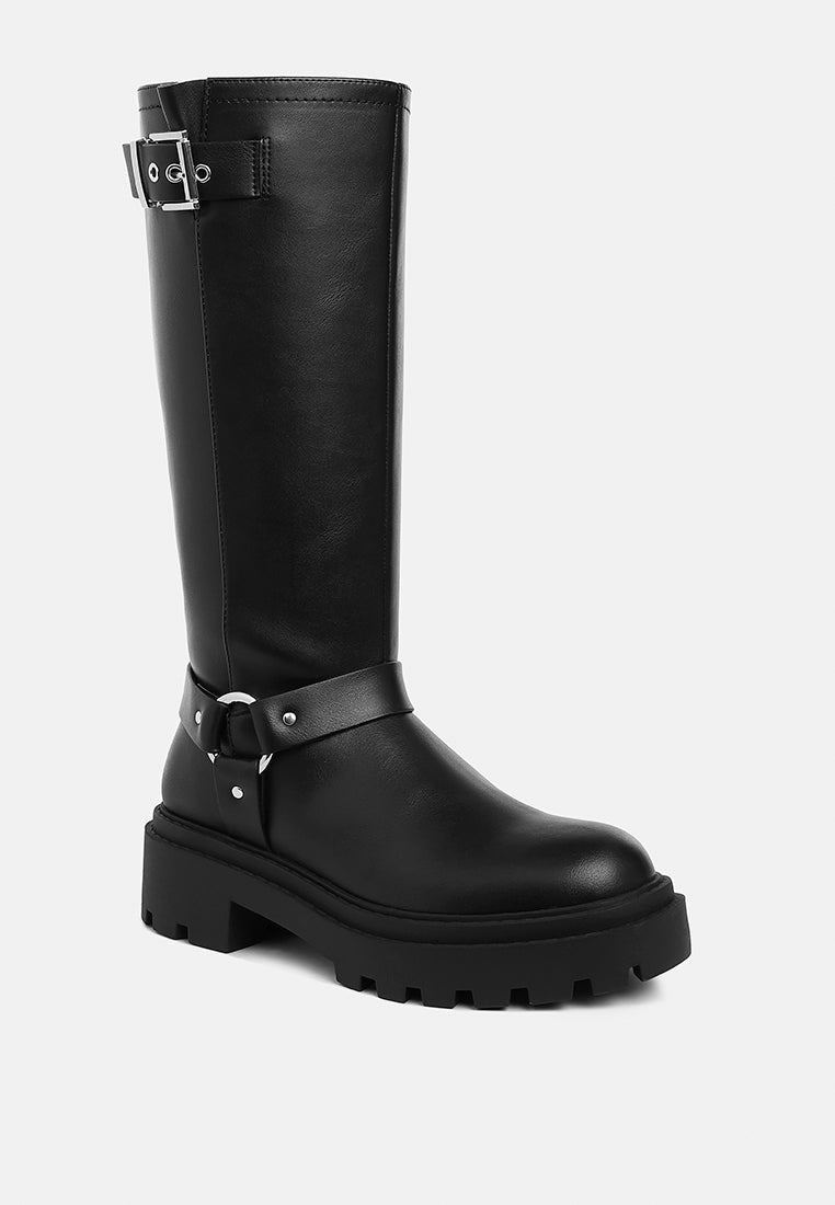 women harnes detail long boots#color_black