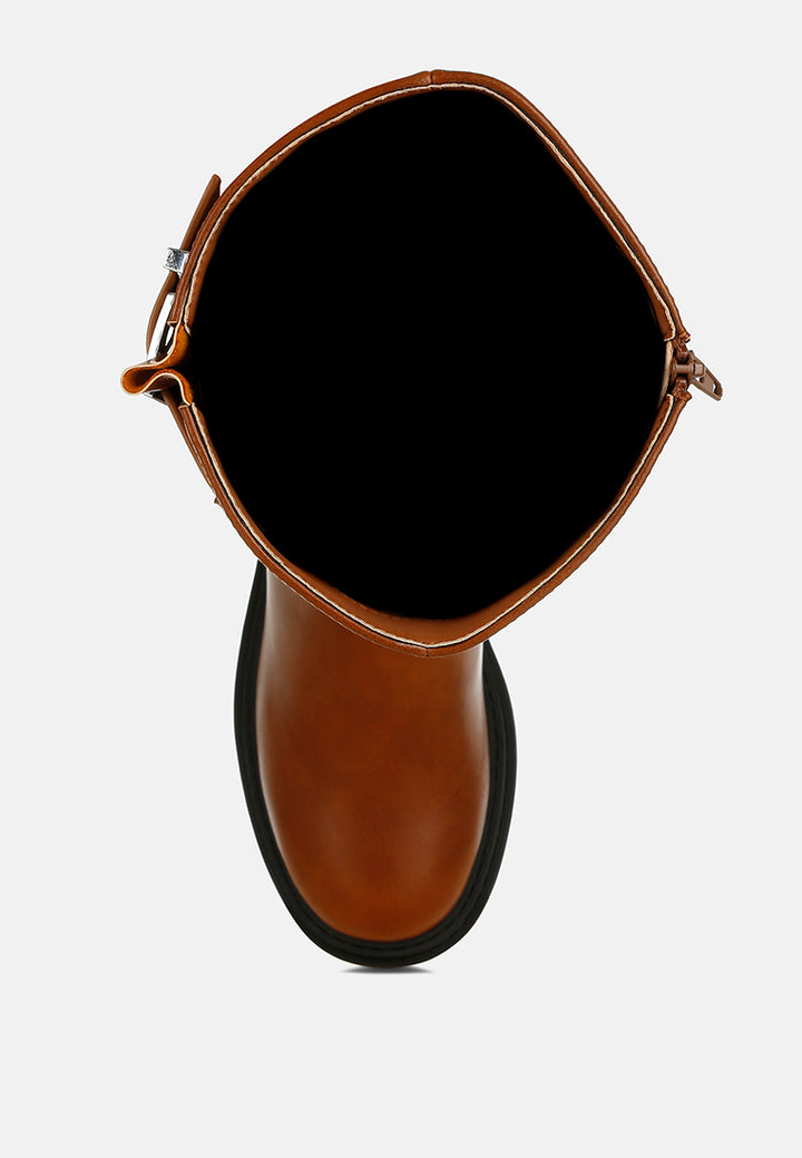 women harnes detail long boots#color_tan