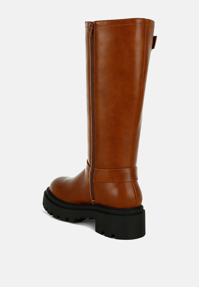 women harnes detail long boots#color_tan