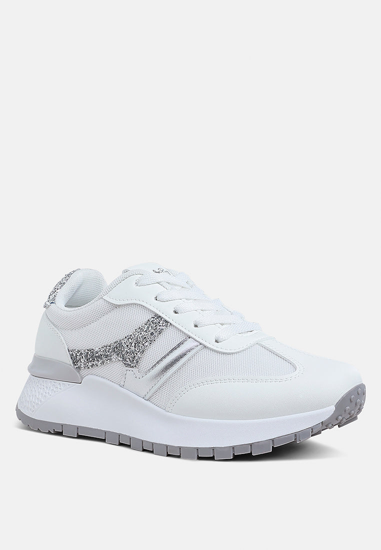 women glitter detail chunky sneakers#color_silver